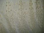 ผ้าม่านจับจีบประตู ผ้าใยสับปะรดสีครีมปักฉลุลายครีมเข้ม (8 ชุด)